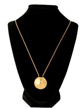 Versace Gold Color Metal Logo Engraved Necklace